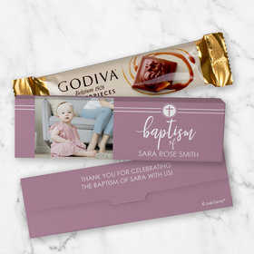 Personalized Godiva Chocolate Box Pink Circled Cross Baptism Candy Bars