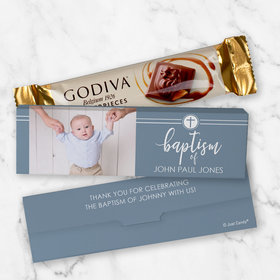 Personalized Godiva Chocolate Box Gray Circled Cross Baptism Candy Bars