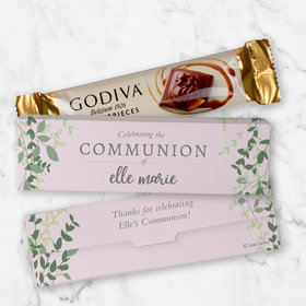 Personalized Godiva Chocolate Box Rose Pink Leaves Communion Candy Bars