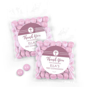 Personalized Communion Pink Cross Candy Bags with Just Candy Milk Chocolate Minis