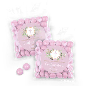 Personalized Confirmation Cross Greenery Candy Bags with Just Candy Milk Chocolate Minis - Pink