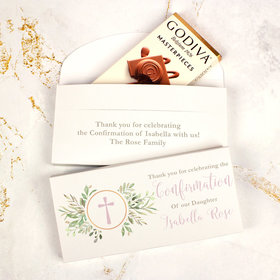 Deluxe Personalized Godiva Greenery Confirmation Chocolate Bar in Gift Box