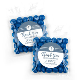 Personalized Confirmation Blue Cross Candy Bags with Just Candy Milk Chocolate Minis