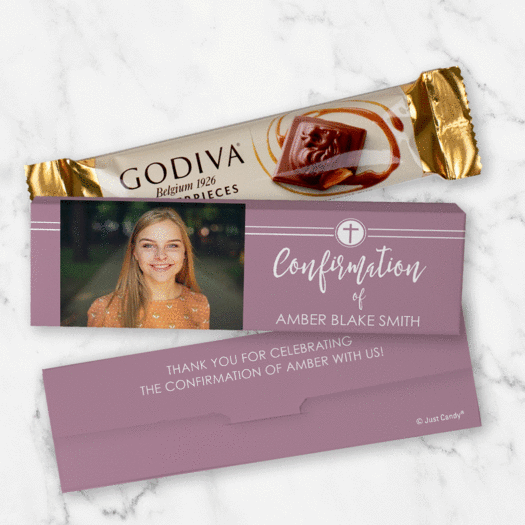 Personalized Godiva Chocolate Box Pink Cross Circle Confirmation Candy Bars