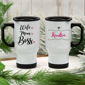 Personalized Stainless Steel Travel Mug (14oz) - Wife Mom Boss