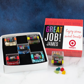 Personalized Appreciation Premium Gift Box with 5 JUST CANDY® favor cubes - Great Job! Add Your Logo