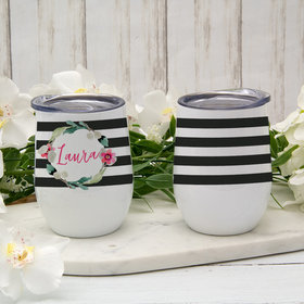 Personalized Wine Tumbler (12oz) - Floral Name
