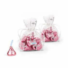 Silver Cross Organza Bags with Light Pink Hershey's Kisses
