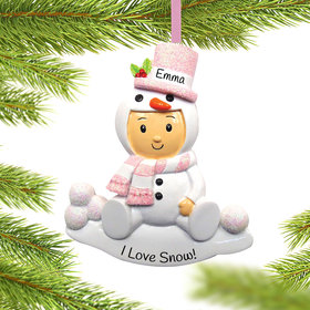 Baby Girl in Snowman Outfit Ornament