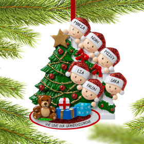 Present Peeking Family of 6 Grandparents Ornament