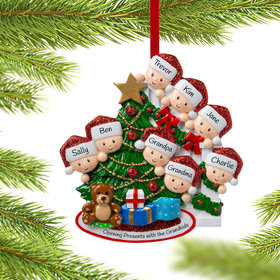 Present Peeking Family of 8 Grandparents Ornament