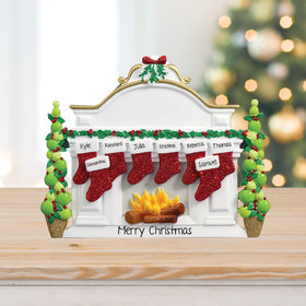 Mantel with 8 Stockings Tabletop Ornament