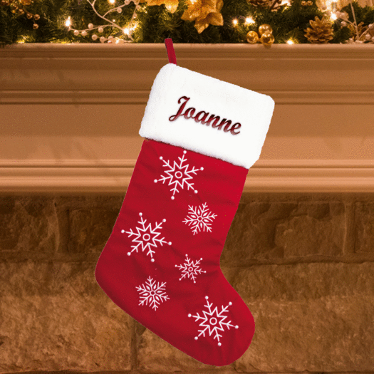 Personalized Stocking Red Velvet with Snowflakes
