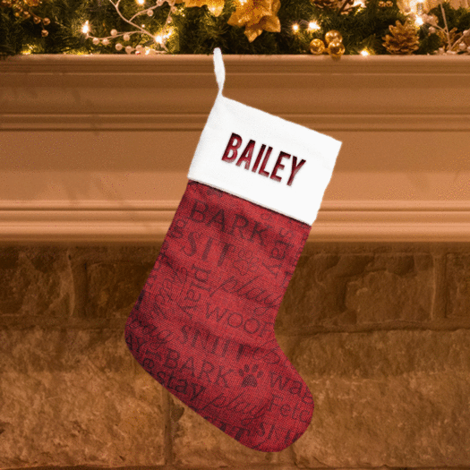 Personalized Embroidered Christmas Stocking Word Cloud Dog