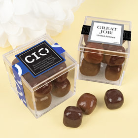Personalized Business Thank You JUST CANDY® favor cube with Premium Milk & Dark Chocolate Sea Salt Caramels
