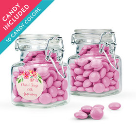 Personalized Anniversary Favor Assembled Swing Top Square Jar with Just Candy Milk Chocolate Minis