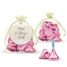 Personalized Anniversary Favor Assembled Organza Bag with Hershey's Kisses