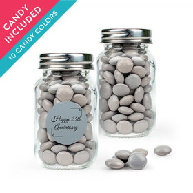 Personalized 25th Anniversary Favor Assembled Mini Mason Jar with Just Candy Milk Chocolate Minis