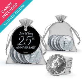 Personalized 25th Anniversary Favor Assembled Organza Bag, Gift tag with Milk Chocolate Coins