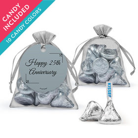 Personalized 25th Anniversary Favor Assembled Organza Bag with Hershey's Kisses