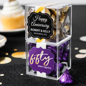 Personalized 50th Anniversary JUST CANDY® favor cube with Hershey's Kisses
