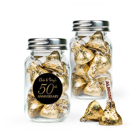 Personalized 50th Anniversary Favor Assembled Mini Mason Jar with Hershey's Kisses