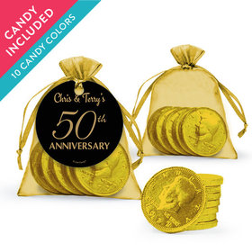 Personalized 50th Anniversary Favor Assembled Organza Bag, Gift tag with Milk Chocolate Coins