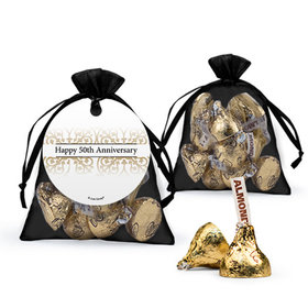 Personalized 50th Anniversary Favor Assembled Organza Bag with Hershey's Kisses