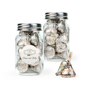 Personalized Wedding Favor Assembled Mini Mason Jar with Hershey's Kisses