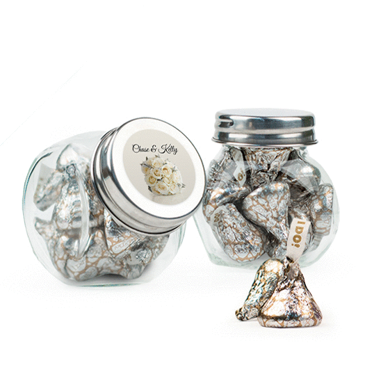 Personalized Wedding Favor Assembled Mini Side Jar with Hershey's Kisses