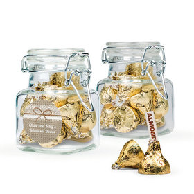 Personalized Rehearsal Dinner Favor Assembled Swing Top Square Jar with Hershey's Kisses