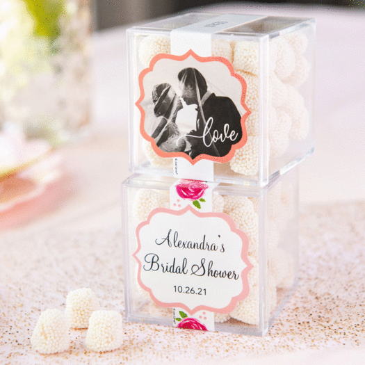 Personalized Bridal Shower JUST CANDY® favor cube with Jelly Belly Gumdrops