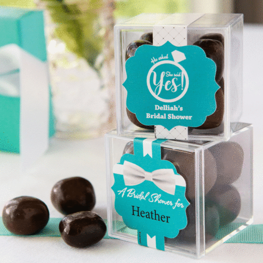 Personalized Bridal Shower JUST CANDY® favor cube with Premium Milk & Dark Chocolate Sea Salt Caramels