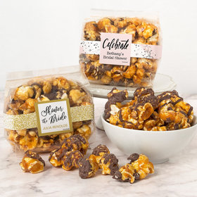Personalized Bridal Shower Chocolate Caramel Sea Salt Gourmet Popcorn 3.5 oz Bags