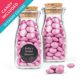 Personalized Bridal Shower Favor Assembled Glass Bottle with Cork Top with Just Candy Milk Chocolate Minis